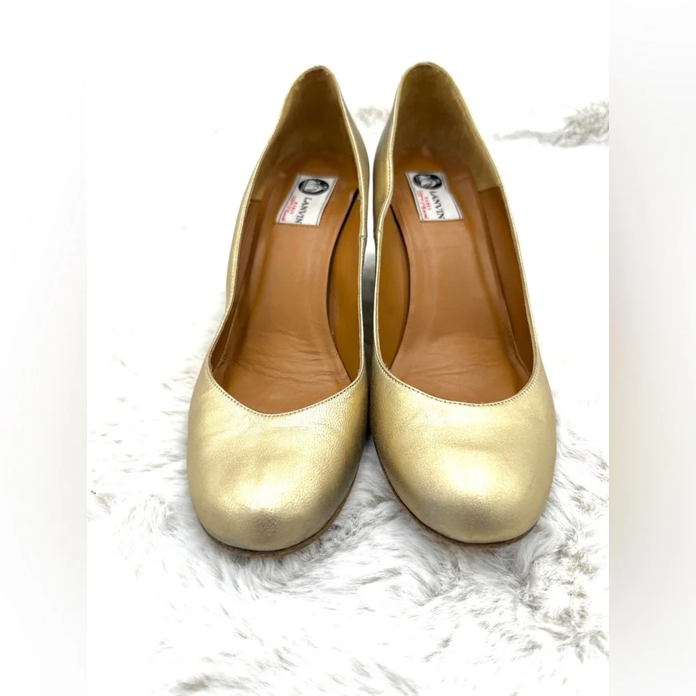Lanvin Gold Metallic Leather Jute Wedge Sandals Women’s 39 US‎ 9